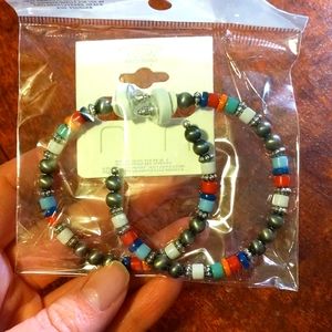 Large beaded hoop earrings NWT